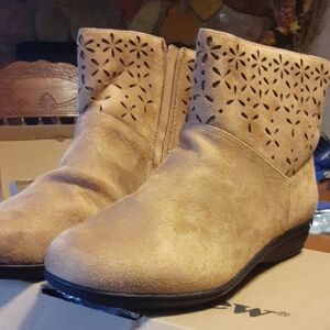 Tan Suede Ankle Boots with Cutout Design
